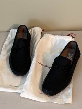 Salvatore Ferragamo Men’s Black Leather Driver Loafers Size 9.5 EE Made in Italy